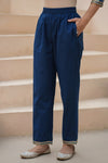 Premium Navy Blue Floral Printed Straight Kurta Set with Chiffon Dupatta