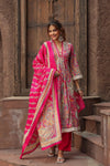 Premium Pink Paisley Printed Cotton Blend Anarkali Kurta Set with Dupatta