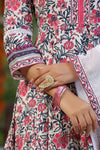 Premium White & Pink Floral Printed Anarkali Kurta Set with Ombre Dupatta