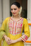 Premium Mustard Yellow Embroidered Anarkali Kurta Set with Multicolor Organza Dupatta