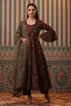 Premium Olive Green Paisley Printed Anarkali Kurta Set with Cotton Dupatta